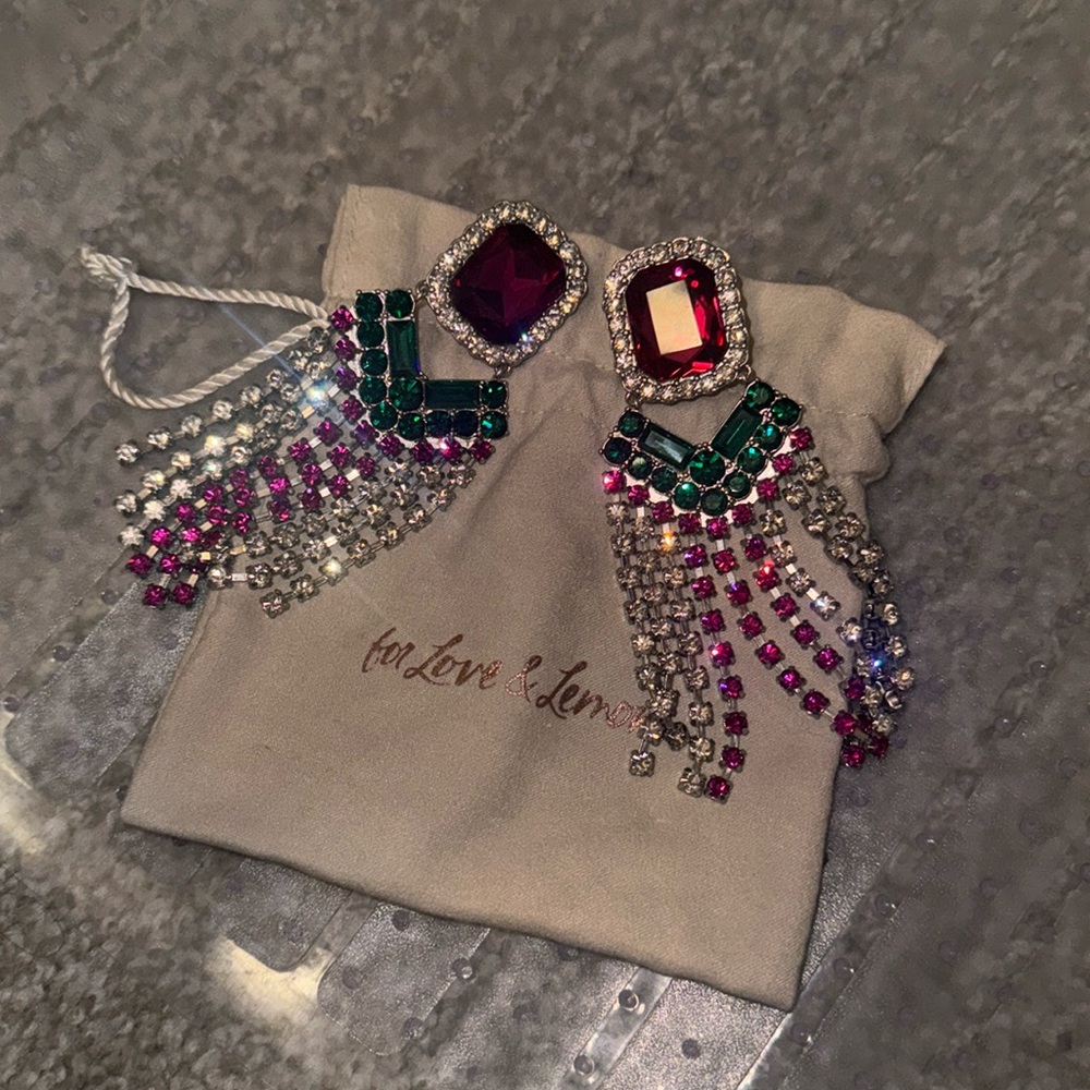 For love and lemons rhinestone dangle clip on earrings LBN